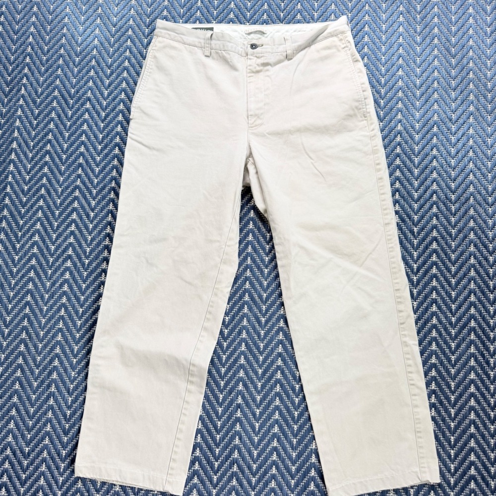 Orvis Chino Pants Mens 35 Stone Khaki Straight Leg Cotton Twill Flat Front